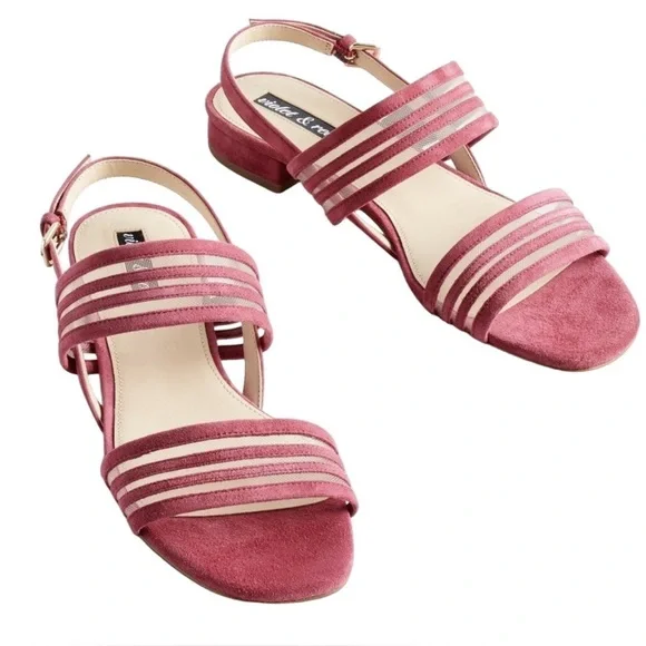 Pink Strappy Suede and Mesh Sandals with Block Heel; New with Tags, Never Worn - Picture 1 of 15